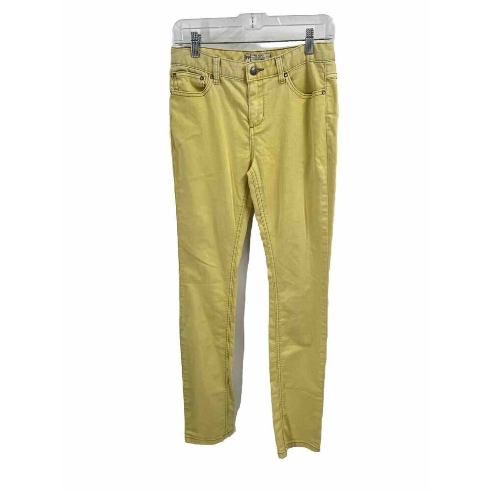 Free People Yellow Denim Jeans Slim Straight Sz 26